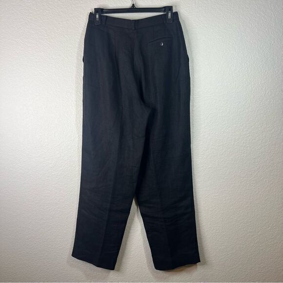 Talbots Womens Dress Pants Pleated Irish Linen Work Office Casual Black Petite 8 - Picture 4 of 9